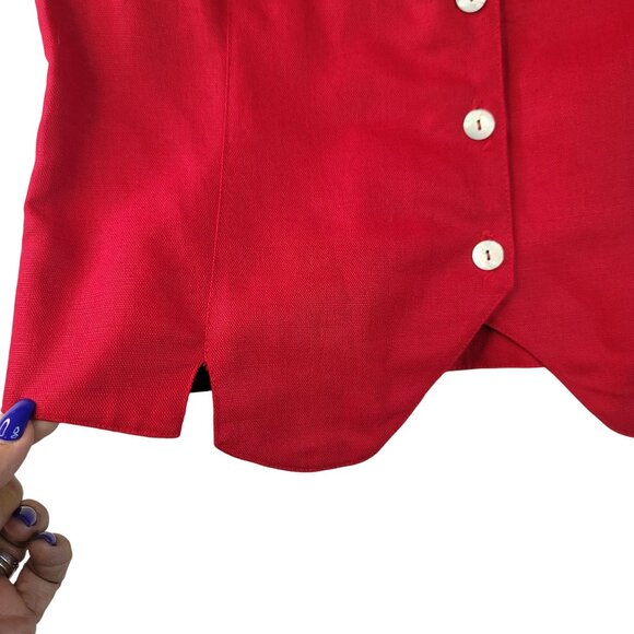 Out Of The Blue Vintage Red Linen Sleeveless Button-Up Vest Medium Made In USA - Picture 9 of 11